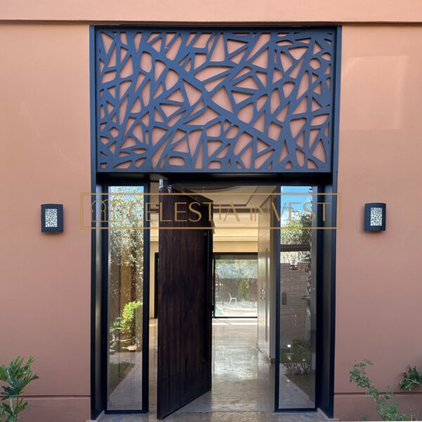 Main entrance with wooden door and modern design