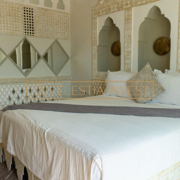 Guest room with decorative mirrors and television